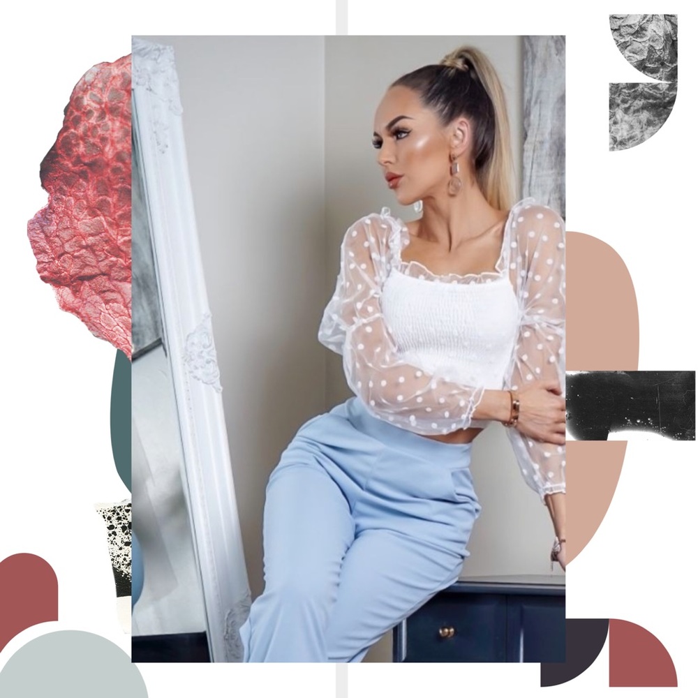 NWT | Polka Dot Sheer Bardot Crop Top